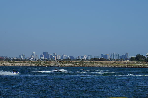 Downtown San Diego Skyline as seen from Ski Beach in Mission Bay