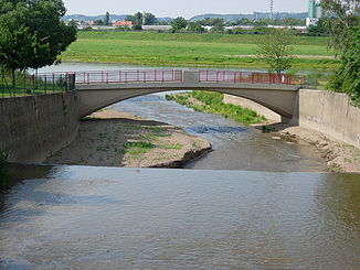 De Weißeritz mondt uit in de Elbe in Dresden