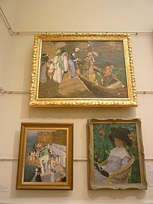 Nasturtiums hung in the Art Gallery of New South Wales with Fox's The Ferry and Carrick's La maree haute a Saint-Malo (High tide at St Malo) E. Phillips Fox "Nasturtiums" hung in AGNSW.JPG