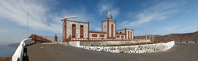 Faro de La Entallada, Tuineje, Fuerteventura, Canary Islands. Panoramic view from south east.