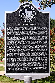 The Felix Longoria Texas Historical Marker Felix Longoria Historical Marker Three Rivers.jpg