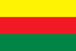 Siries-Koerdiese vlag, gebruik as die de facto-vlag van die Demokratiese Federasie Noord-Sirië, ook bekend as Rojava (Wes-Koerdistan).