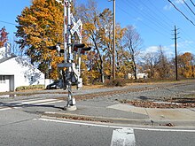 The LIRR's Central Branch within South Farmingdale, at the site of the former, eponymous station in 2014. Former South Farmingdale LIRR Station Site.JPG