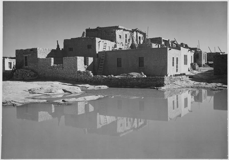 File:Full side view of adobe house with water in foreground, "Acoma Pueblo (National Historic Landmark, New Mexico).", 1933 - - NARA - 519831.TIF