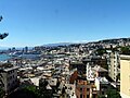 Panorama di Genova, dal porto al centro storico, dal Belvedere Montaldo presso Spianata Castelletto, Castelletto, Genova, Liguria, Italia