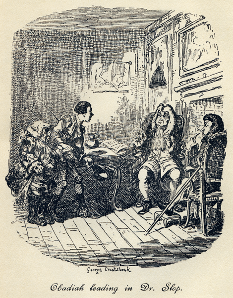 File:George Cruikshank - Tristram Shandy, Plate II. Obadiah leading in Dr. Slop.png