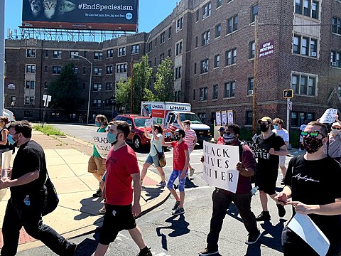 Protesters marching in Upper Darby in June 2020, in response to the murder of George Floyd