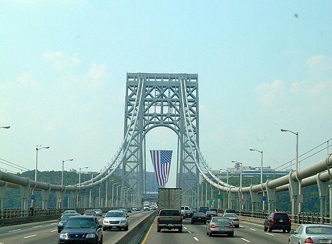 The George Washington Bridge's flag as seen from the center of the upper deck