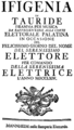 Gian Francesco de Majo - Ifigenia in Tauride - title page of the italian libretto - Mannheim 1764