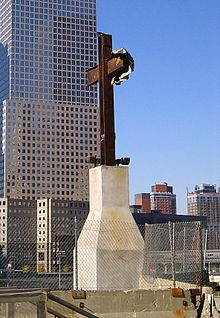 The World Trade Center cross was a temporary memorial at Ground Zero. Ground Zero cross.jpg
