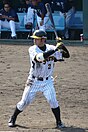 Kohei Shibata batting for the Hanshin Tigers