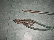 Modern Inuit toggling harpoon head used for seal hunting. Off the harpoon handle. Harpoon head 2.JPG