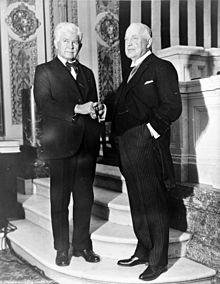 House Majority Leader Henry Rainey (D, left) and House Minority Leader Bertrand Snell (R, right), December 8, 1931 Henry T. Rainey and Bertrand H. Snell cph.3c04408.jpg