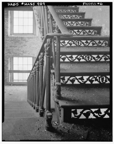 File:Historic American Buildings Survey R. Randolph Langenbach, Photographer August, 1967 INTERIOR CAST IRON STAIRWAY DETAIL - Pemberton Mill, Union Street vicinity, Lawrence, Essex HABS MASS,5-LAWR,2-8.tif