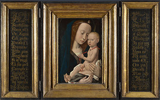 La Vierge à l'Enfant, triptyque d'un suiveur d'Hugo van der Goes, 32,3 × 21,4 cm, vers 1485, Londres, National Gallery