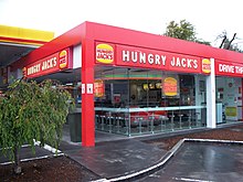 A Hungry Jack's/Coles Express/Shell outlet in Elizabeth Street, Hobart. From 1997 until it was rebranded in 2003 this was Hobart's first and only Burger King-branded outlet, and was the first Burger King in Australia to be located outside an airport. Hungry Jack's Elizabeth Street Hobart.jpg