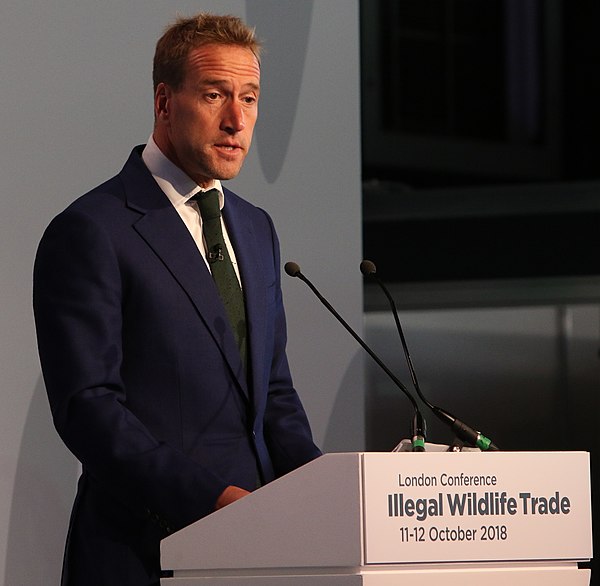 Fogle speaking at the Illegal Wildlife Trade Conference in London in 2018