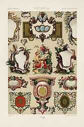 Rococo - Illustration of 18th century cartouches, from L'ornement Polychrome, by Albert Racinet, 1888