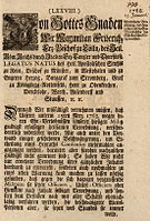 Tironisches Et in der Abkürzung etc. am Ende der Adelstitelliste. Deutscher Druck, 1768