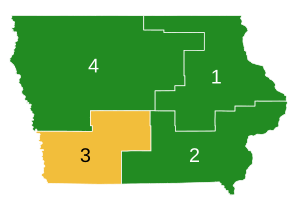 Iowa Democratic presidential caucuses election results by congressional district, 2020.svg