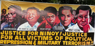 Justice for Aquino, Justice for All or JAJA, founded by Sen. Diokno's group KAAKBAY unveiled this mural on August 31, 1983, the day of Ninoy Aquino's funeral. JAJA Mural.png