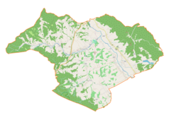 Mapa konturowa gminy Jasienica Rosielna, w centrum znajduje się punkt z opisem „Jasienica Rosielna, kościół”