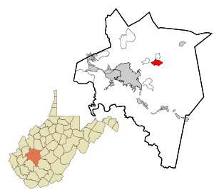 Lage im Kanawha County und im Bundesstaat West Virginia.