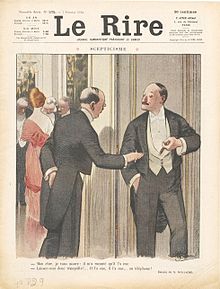 Le Rire illustre l'« affaire Hégésippe Simon » par Albert Guillaume en montrant l’embarras de certains parlementaires en pleine campagne législative (7 février 1914, BnF).