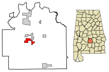Lowndes County Alabama Sisällytetyt ja rekisteröimättömät alueet Gordonville Highlighted 0130808.svg