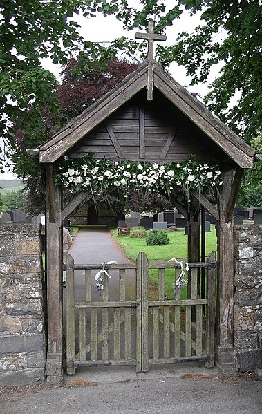 A lych gate in Ceredigion, Wales, decorated for a wedding