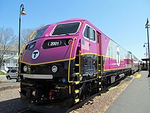 Locomotive 2001 on its first day of revenue service in 2014 MBTA 2001 first revenue round trip at Reading.JPG