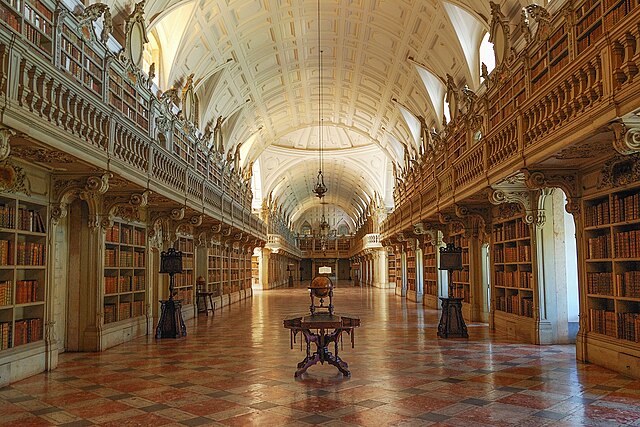 A bibliotéca do Palácio de Mafra é de autoria do arquiteto João Frederico Ludovice e mandada a excecutar pelo seu filho João Pedro Ludovice, segundo os riscos de seu pai.  Quem pretende atribuir a Manuel Caetano de Sousa, não reparou que na altura da construção da bibliotéca Manuel Caetano de Sousa era uma criânça.