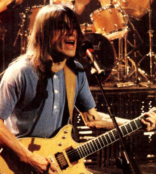 AC/DC's founding member Malcolm Young, performing for the "Thunderstruck" music video in 1990