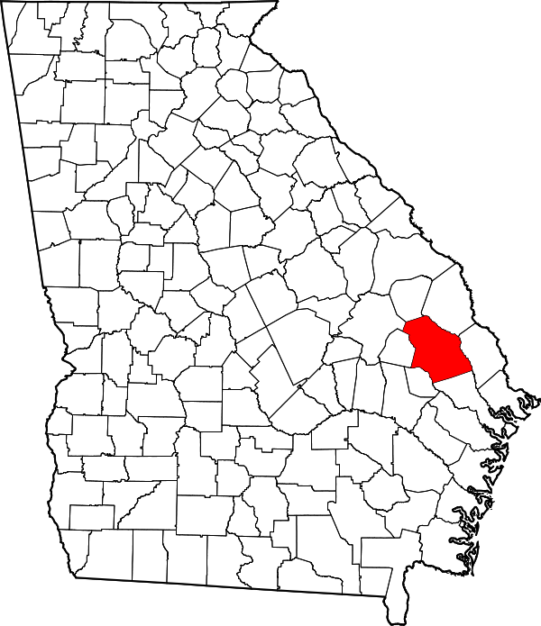 Map of Georgia highlighting Bulloch County