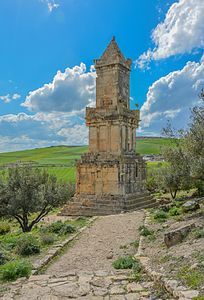 View of the Mausoleum of Atban in the Unesco World Heritage site of Dougga, located in the north-west of Tunisia. This monument is very important because its inscription helped to decipher the Numidian script. The original inscription of the Mausoleum is now conserved in the British Museum.