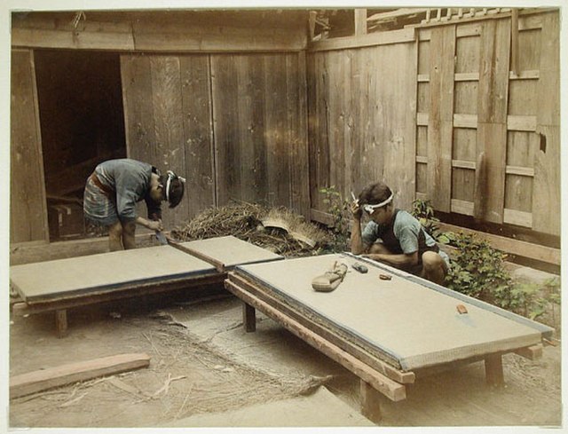 Making tatami mats, late 19th century.