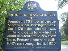 Plaque at Middle Spring Presbyterian Church Middle Springs Pennsylvania Presbyterian Church Plaque.jpg