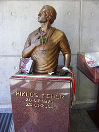 Ett minnesmonument vid Estádio da Luz, föreställandes Miklós Fehér.