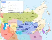 Central Asia in 1636. The Dzungar Khanate was the last great nomadic empire in Central Asia. Mongolia in 1636.svg