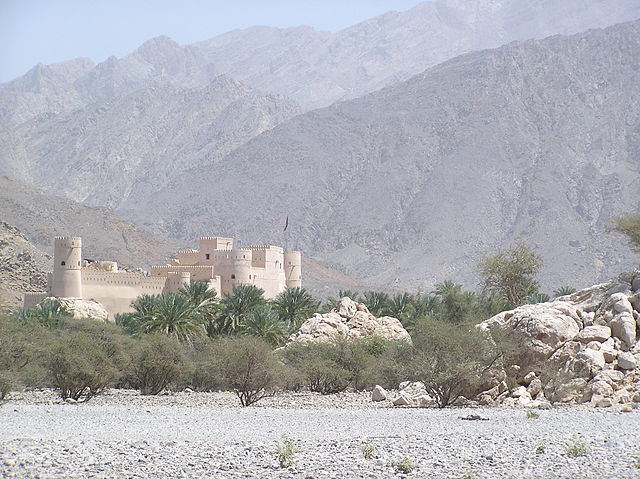 The Central-Western Hajar rising behind Nakhal Fort, Al Batinah South Governorate, Oman