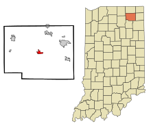 Noble County Indiana Zonele încorporate și necorporate Albion Highlighted.svg