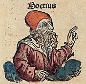 Depiction of Boethius in the Nuremberg Chronicle Nuremberg chronicles f 141v 3.jpg