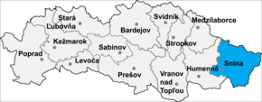 Poziția localității Districtul Snina