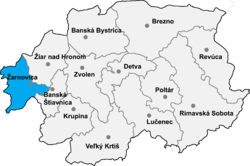 Žarnovica ilçesinin Banská Bystrica bölgesindeki konumu