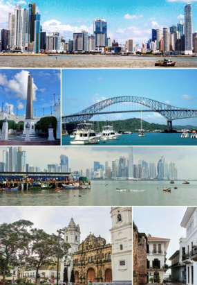 Top to bottom, left to right: Panama Canal, Skyline, Bridge of the Americas, The bovedas, Casco Viejo of Panama (spanish for “old quarter”) and Metropolitan Cathedral of Panama.