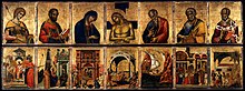 Surviving Panels from the Pala Feriale or "weekday altarpiece", for the famous metalwork and enamel Pala d'Oro of the St Mark's Basilica, 1345 Paolo Veneziano - Altarpiece - WGA16996.jpg