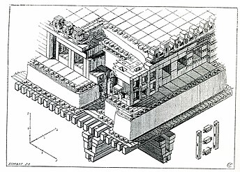 Estudo do telhado do palácio das 100 colunas, por Charles Chipiez (1884)