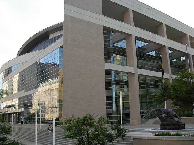 The Petersen Events Center's plaza is also the site of one of the campus' Panther statues and the former site of Pitt Stadium.