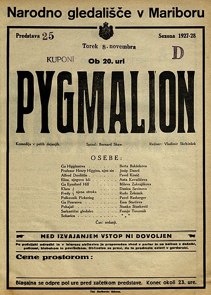 File:Plakat za predstavo Pygmalion v Narodnem gledališču v Mariboru 8. novembra 1927.jpg
