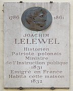 Plaque en souvenir de Joachim Lelewel, au 153 boulevard Saint-Germain